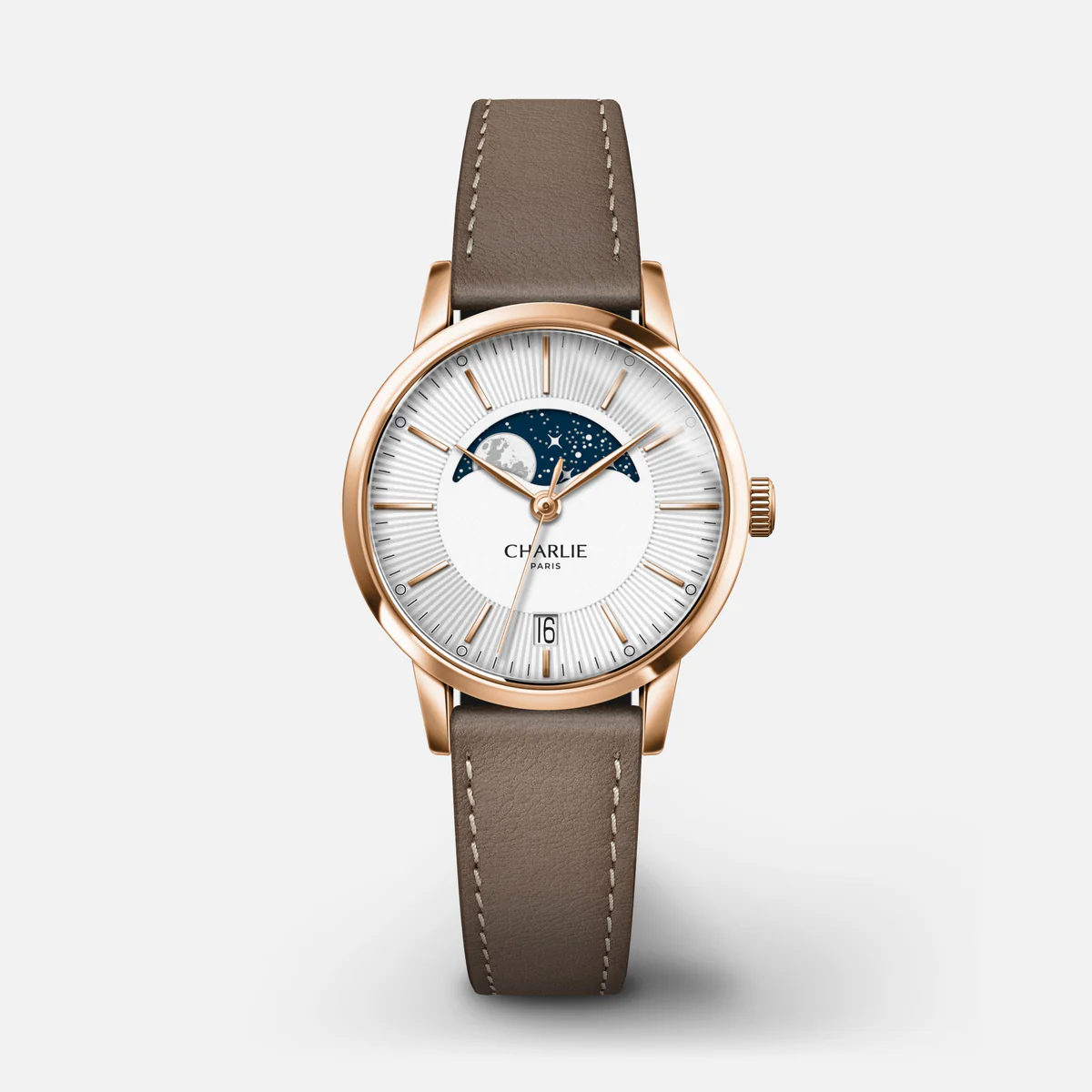 MONTRE CHARLIE PARIS : SULLY QUARTZ PHASE DE LUNE OR ROSE