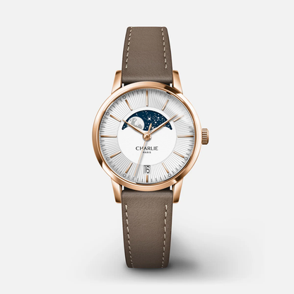 MONTRE CHARLIE PARIS : SULLY QUARTZ PHASE DE LUNE OR ROSE