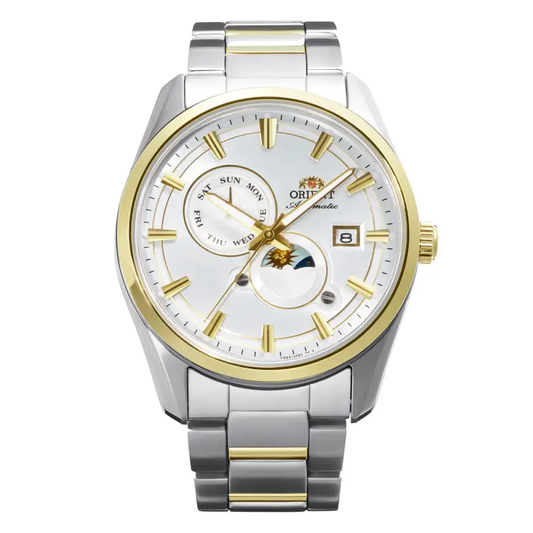 MONTRE ORIENT : STRETTO SUN & MOON BLANCHE & OR RA-AK0312S