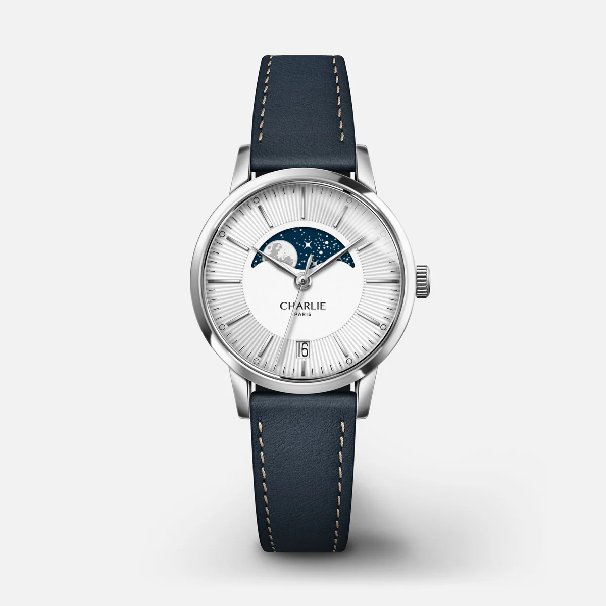 MONTRE CHARLIE PARIS : SULLY QUARTZ PHASE DE LUNE ACIER