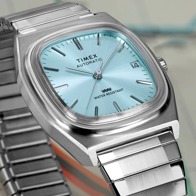 Timex : 1983 E Line automatique bleu 34 mm, vue de présentation