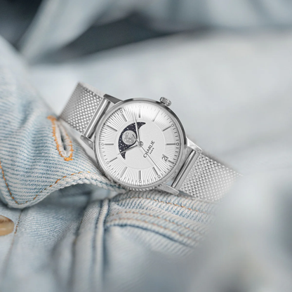 MONTRE CHARLIE PARIS : SULLY QUARTZ PHASE DE LUNE ACIER