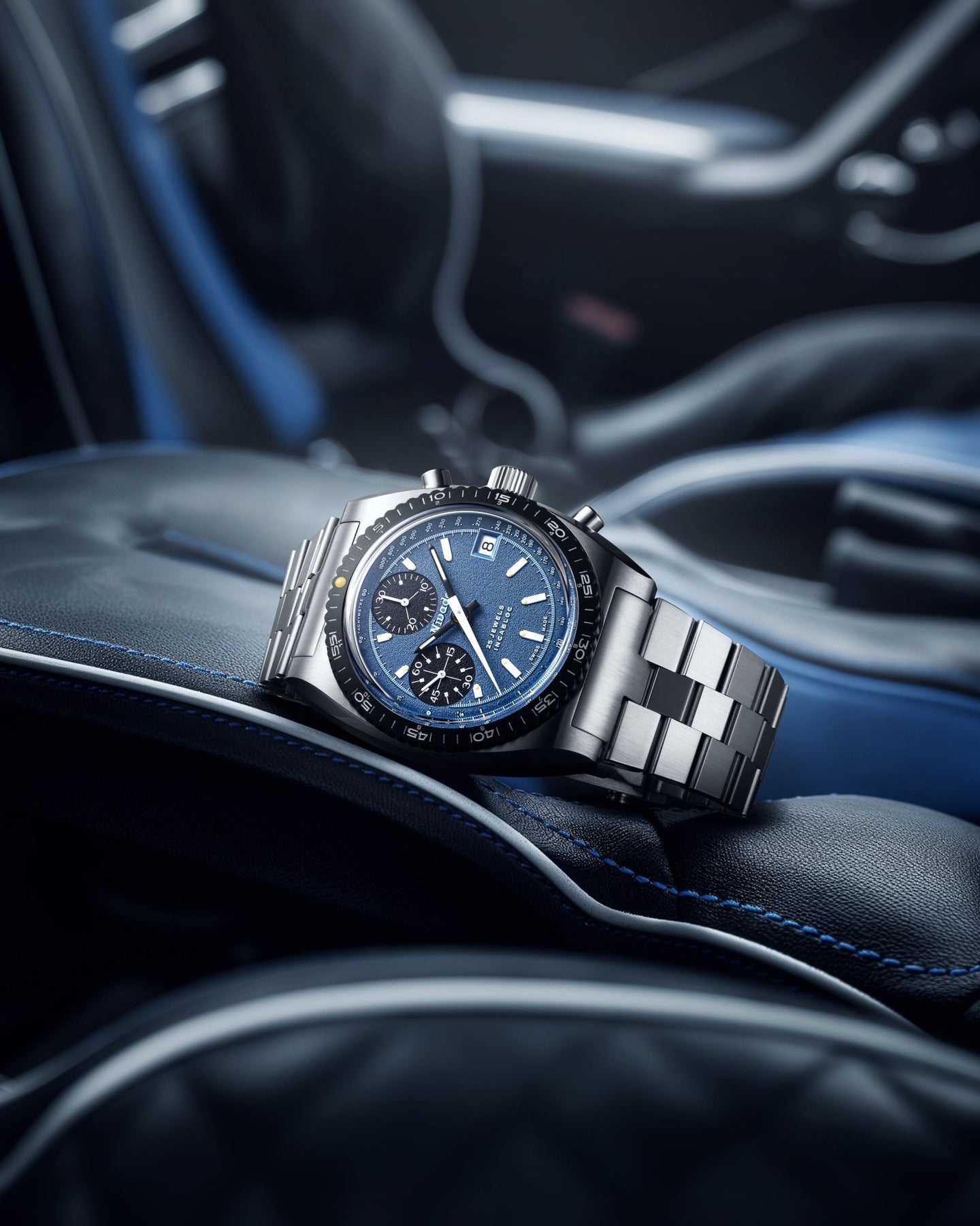 Montre Nivada Grenchen : Autochron Automatique Bleue