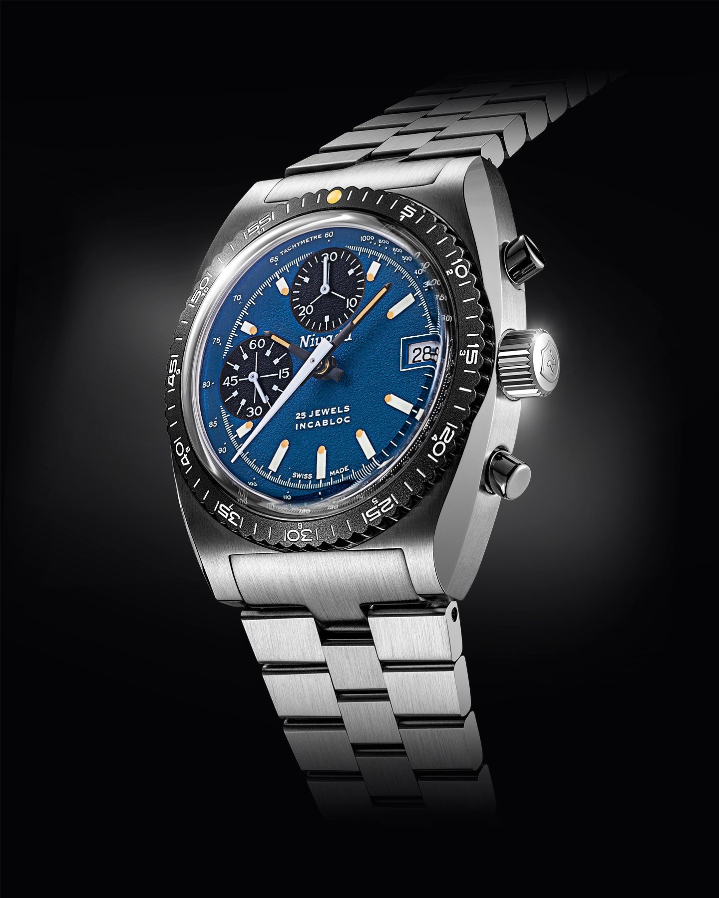 Montre Nivada Grenchen : Autochron Automatique Bleue