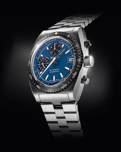 Montre Nivada Grenchen : Autochron Automatique Bleue