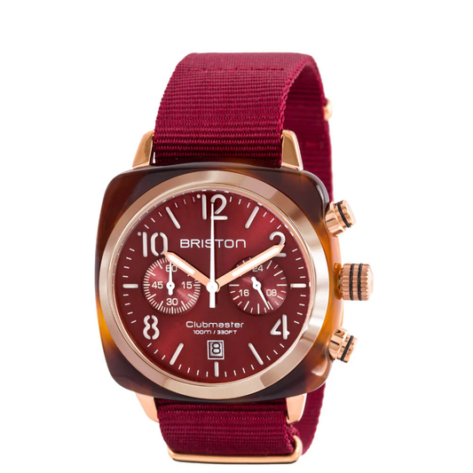 MONTRE BRISTON : CLUBMASTER CLASSIC CHRONOGRAPHE ROUGE & OR ROSE 15140.PRA.T.8.NBDX