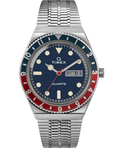Timex : Q Timex 1979 Reissue bleu 38 mm, vue de face