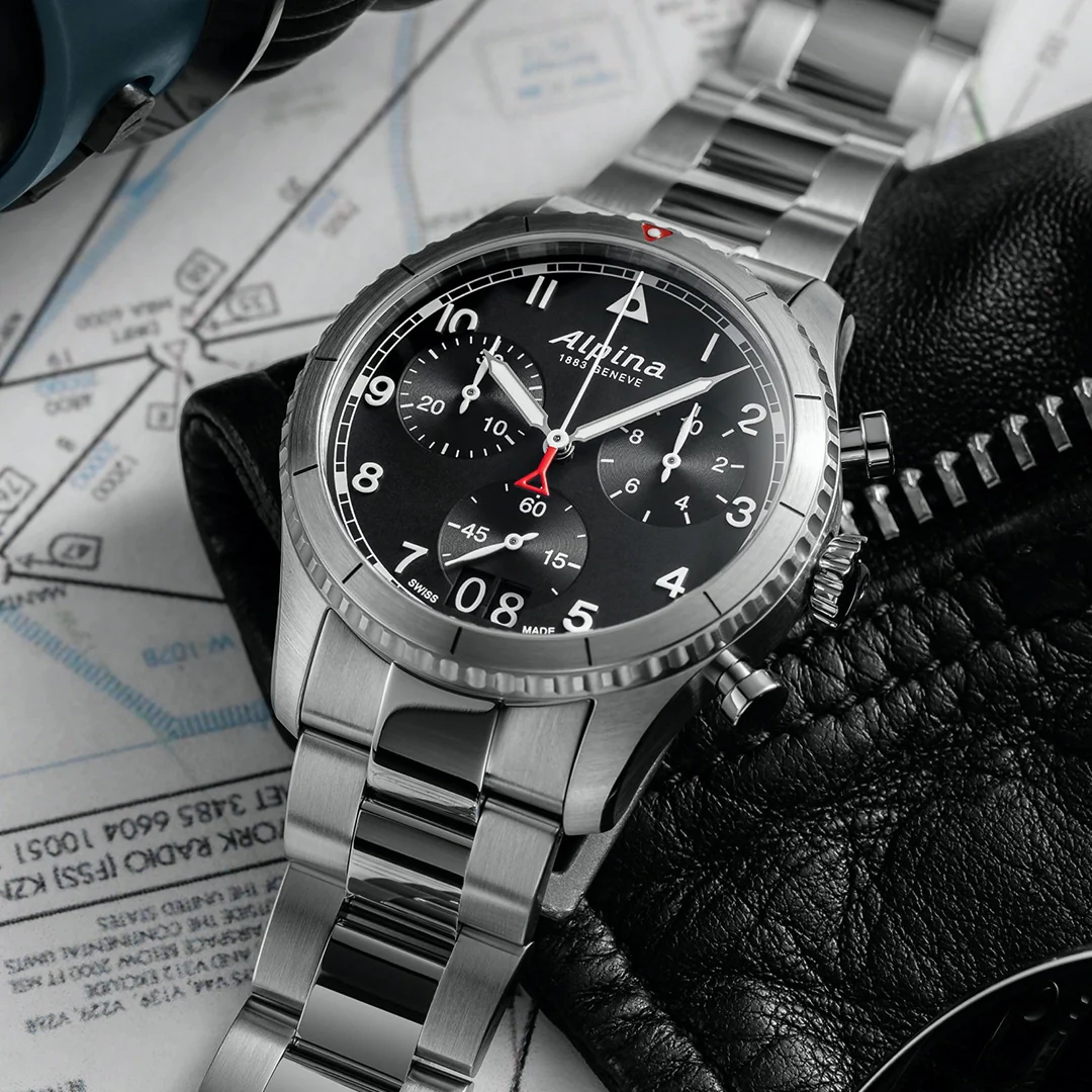 ALPINA WATCH: STARTIMER PILOT QUARTZ CHRONOGRAPH BIG DATE - BLACK