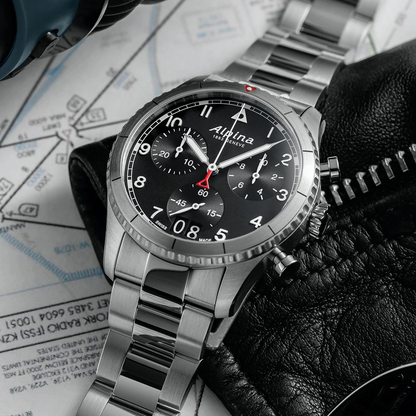 ALPINA WATCH: STARTIMER PILOT QUARTZ CHRONOGRAPH BIG DATE - BLACK