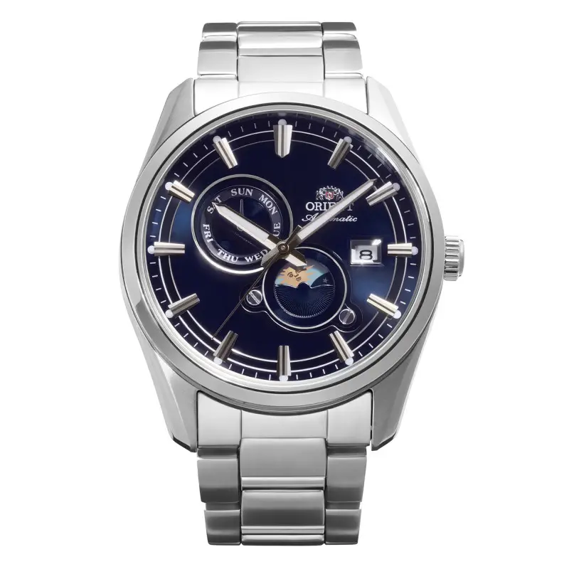 RELOJ ORIENT: STRETTO SOL Y LUNA AZUL RA-AK0315L