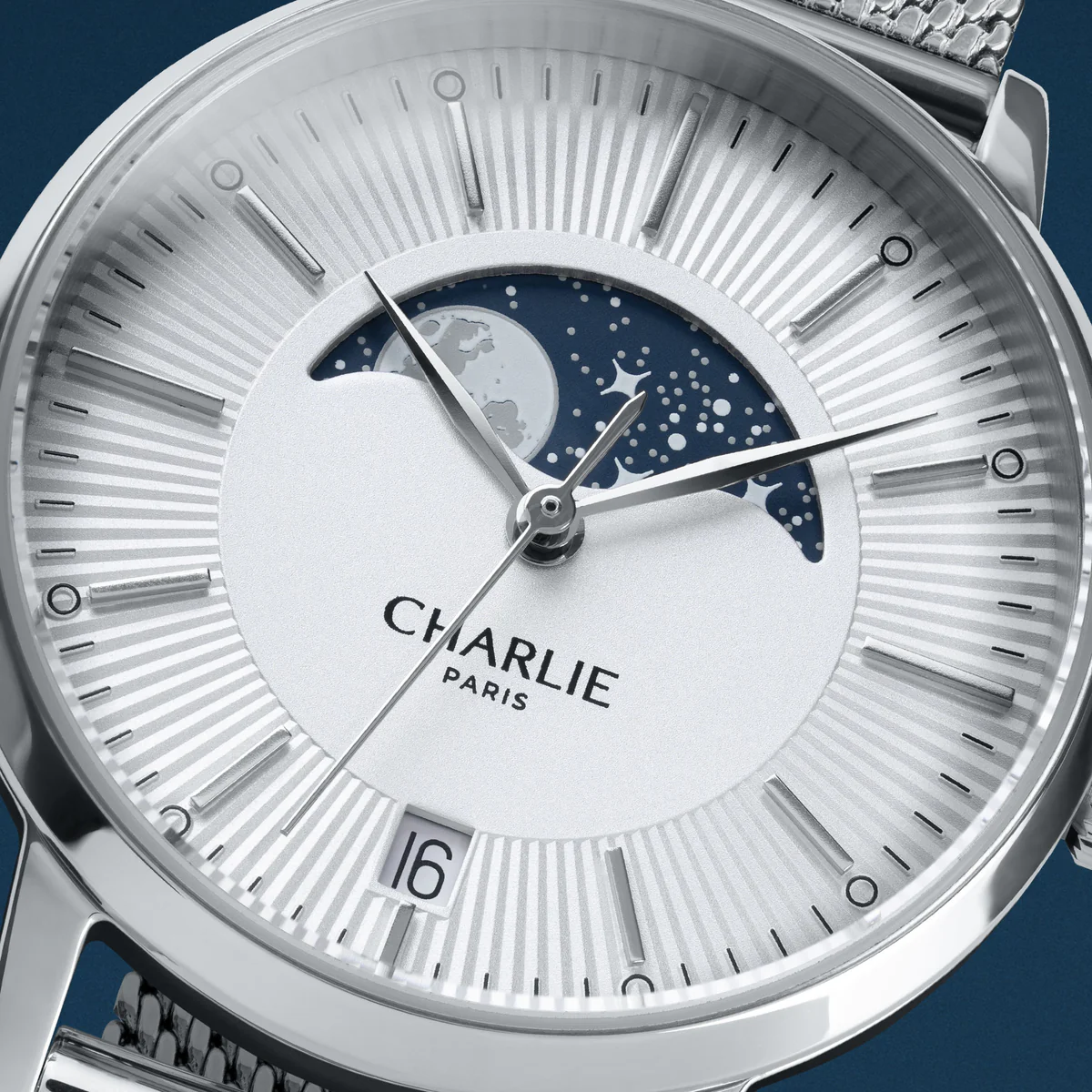 MONTRE CHARLIE PARIS : SULLY QUARTZ PHASE DE LUNE ACIER