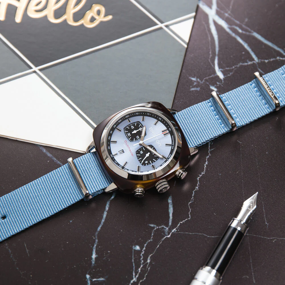 MONTRE BRISTON : CLUBMASTER SPORT CHRONOGRAPHE BLEU GLACIER 20142.SA.TS.25.NIB