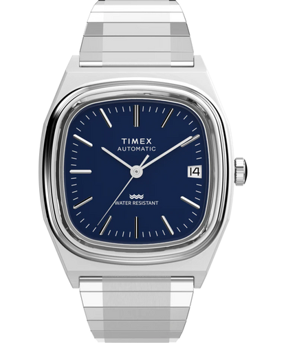 Timex : 1983 E Line automatique bleu 34 mm, vue de face