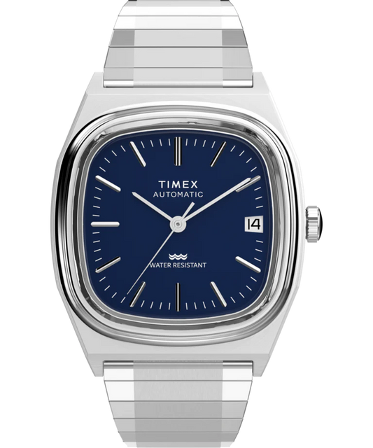 Timex : 1983 E Line automatique bleu 34 mm, vue de face
