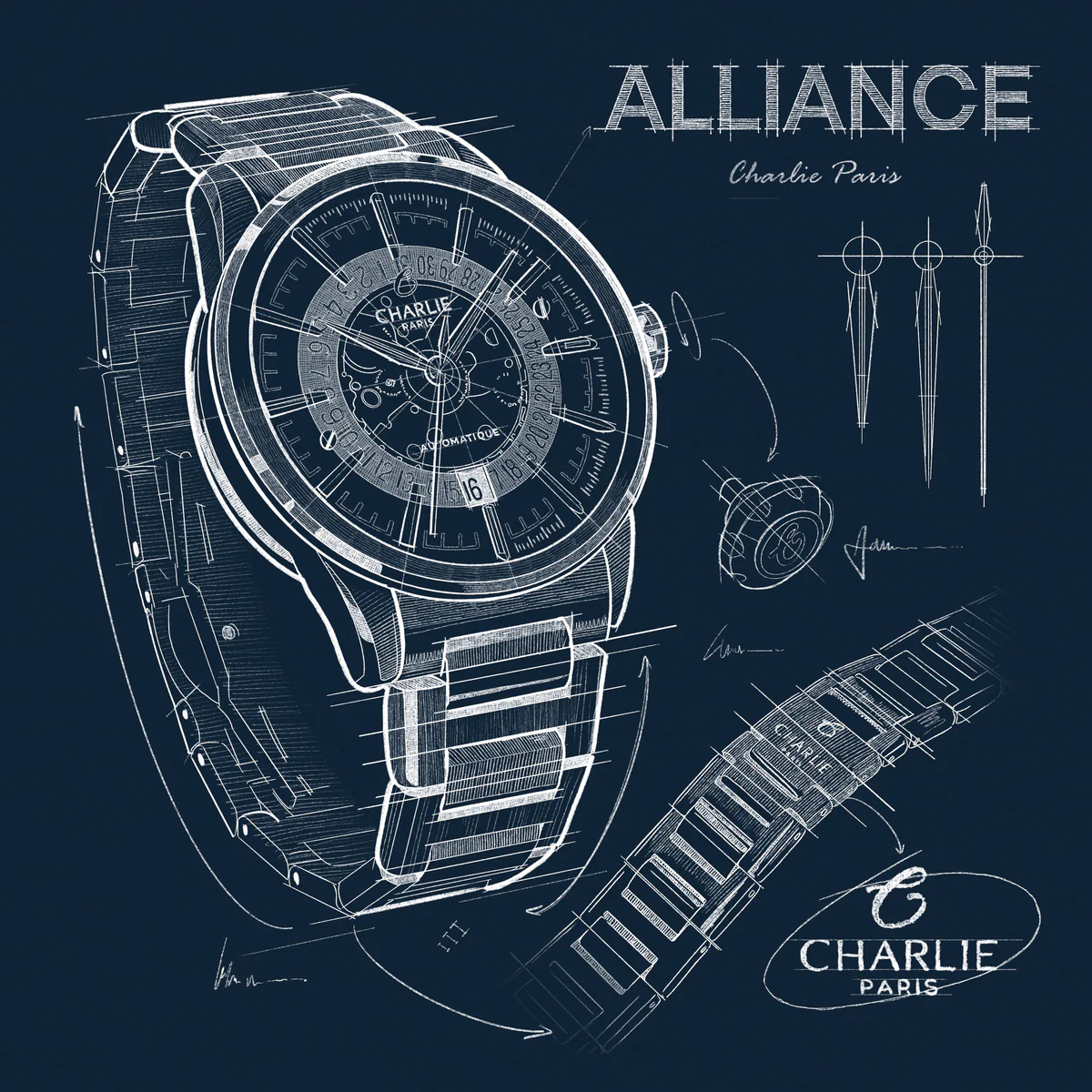 MONTRE CHARLIE PARIS : ALLIANCE AUTOMATIQUE SAPHIR BLEU