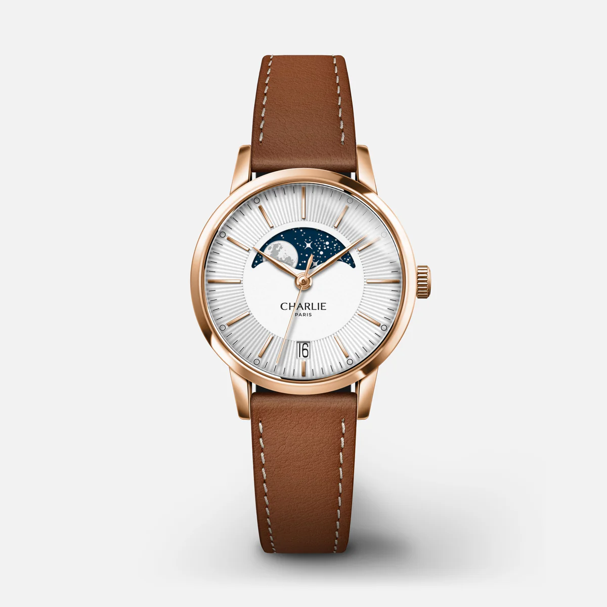 MONTRE CHARLIE PARIS : SULLY QUARTZ PHASE DE LUNE OR ROSE