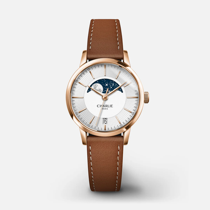 MONTRE CHARLIE PARIS : SULLY QUARTZ PHASE DE LUNE OR ROSE