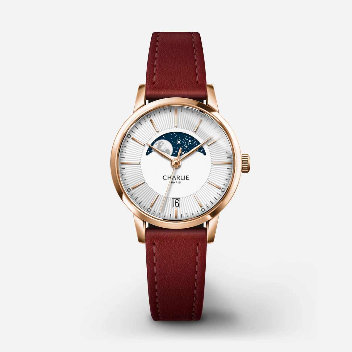 MONTRE CHARLIE PARIS : SULLY QUARTZ PHASE DE LUNE OR ROSE
