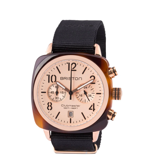 MONTRE BRISTON : CLUBMASTER CLASSIC CHRONOGRAPHE OR & OR ROSE 14140.PRA.T.6.NB