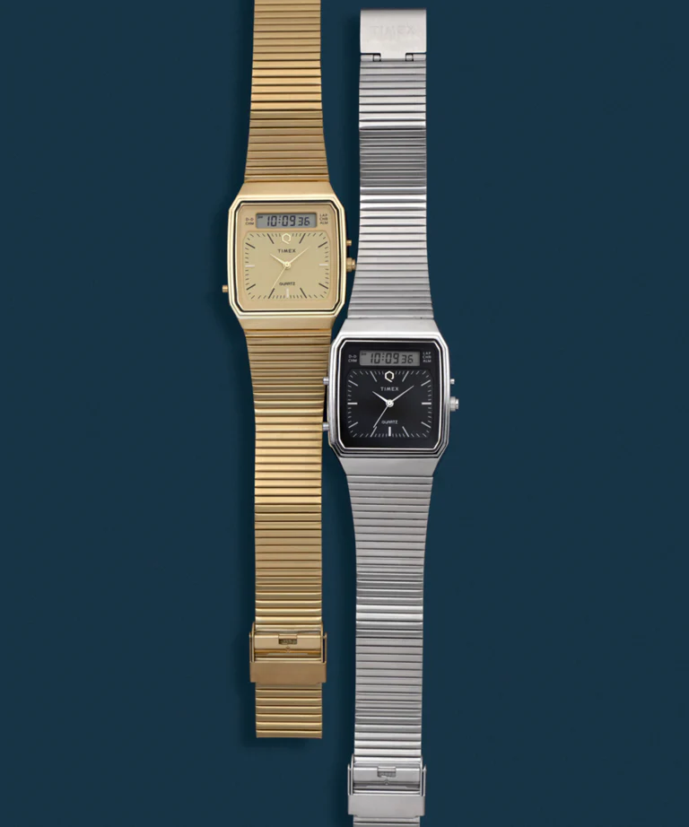 Timex : Q Timex 1982 Ana-Digi Reissue argenté noir 33 mm, vue de présentation