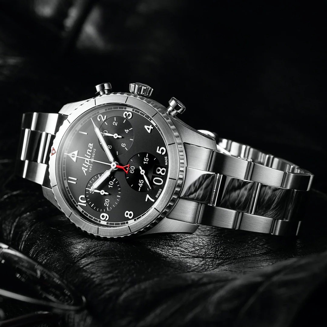 ALPINA WATCH: STARTIMER PILOT QUARTZ CHRONOGRAPH BIG DATE - BLACK