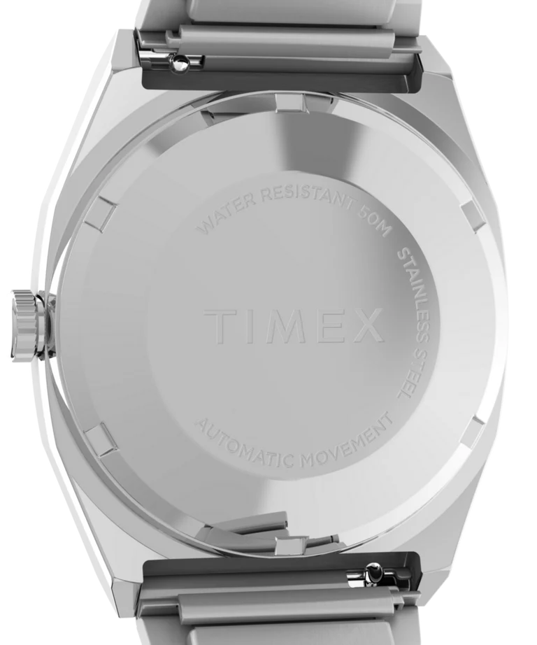 Timex : 1983 E Line automatique Reissue argenté 34 mm, vue de présentation