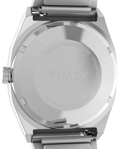 Timex : 1983 E Line automatique Reissue argenté 34 mm, vue de présentation