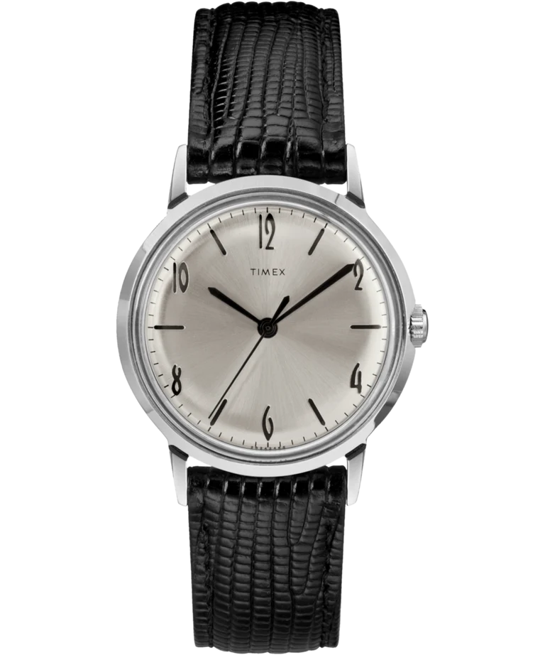 Timex : Marlin 1965 Reissue à remontage manuel argenté 34 mm, vue de face