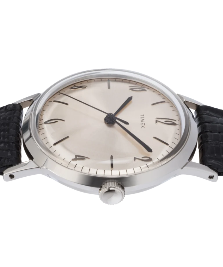 Timex : Marlin 1965 Reissue à remontage manuel argenté 34 mm, vue de présentation