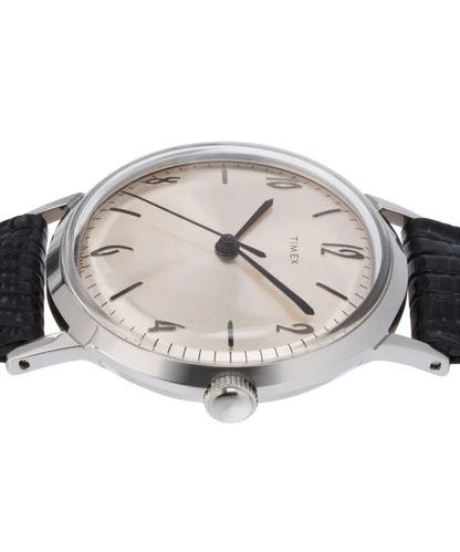 Timex : Marlin 1965 Reissue à remontage manuel argenté 34 mm, vue de présentation