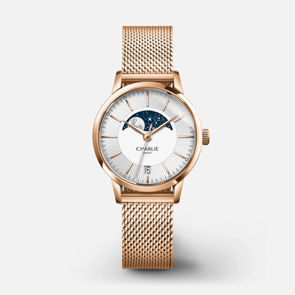 MONTRE CHARLIE PARIS : SULLY QUARTZ PHASE DE LUNE OR ROSE