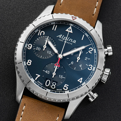 ALPINA WATCH: STARTIMER PILOT QUARTZ CHRONOGRAPH BIG DATE PETROLEUM BLUE
