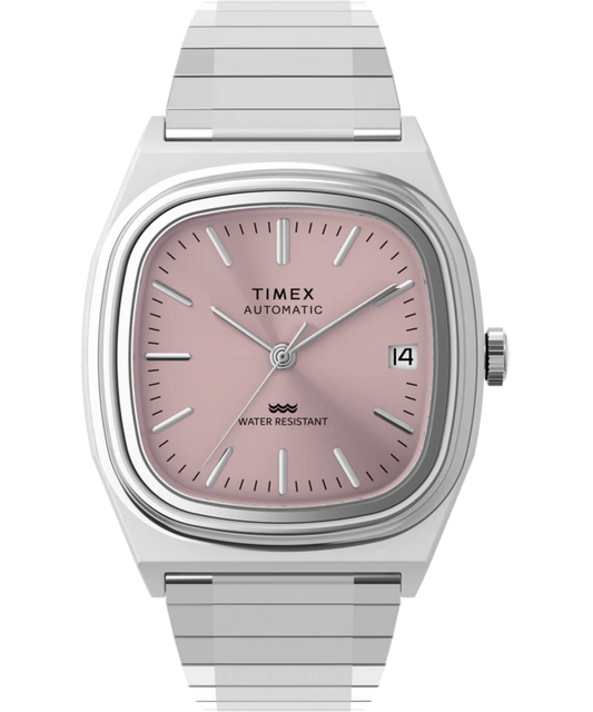 Timex : 1983 E Line automatique rose 34 mm, vue de face