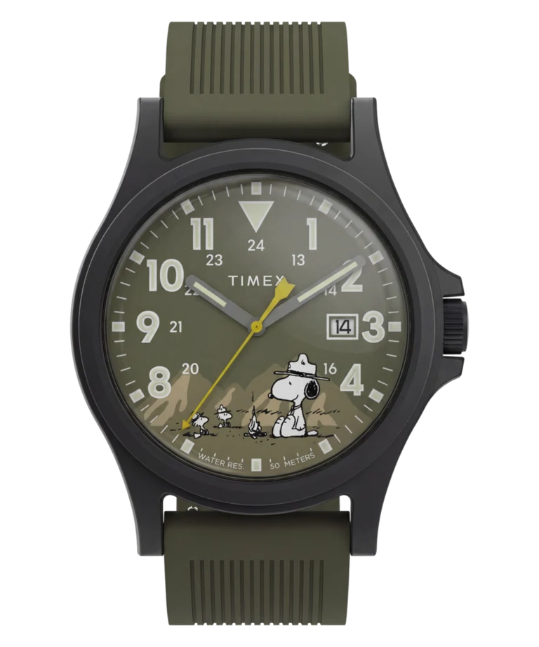 Timex : Peanuts x Timex Expedition Acadia vert 40 mm, vue de face