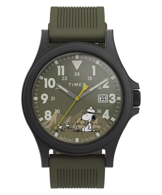 Timex : Peanuts x Timex Expedition Acadia vert 40 mm, vue de face