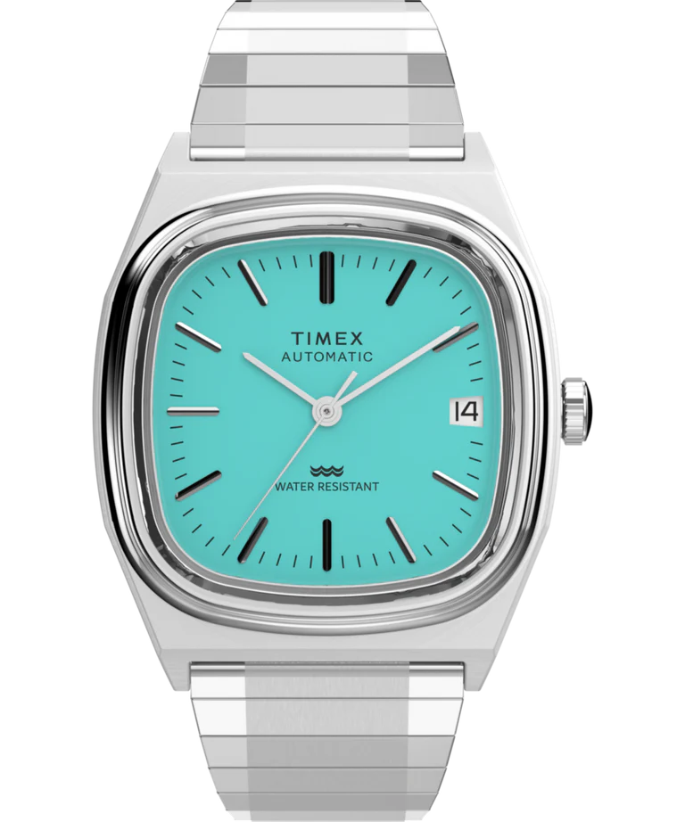 Timex : 1983 E Line automatique bleu 34 mm, vue de face