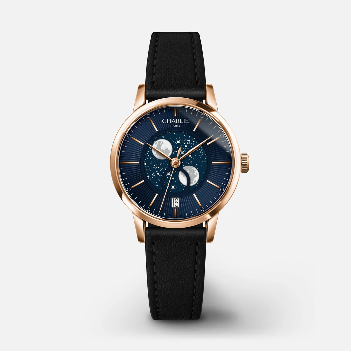 MONTRE CHARLIE PARIS : SULLY QUARTZ PHASE DE LUNE OR ROSE & BLEU