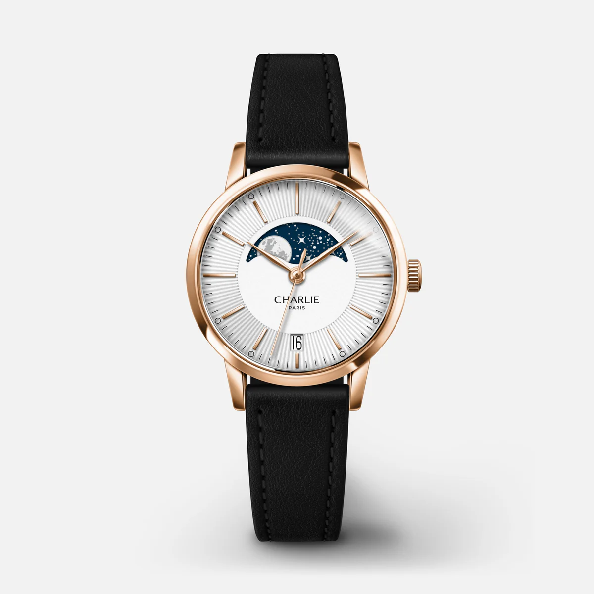 MONTRE CHARLIE PARIS : SULLY QUARTZ PHASE DE LUNE OR ROSE