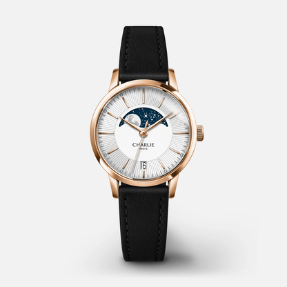 MONTRE CHARLIE PARIS : SULLY QUARTZ PHASE DE LUNE OR ROSE