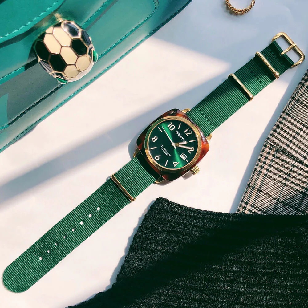 MONTRE BRISTON : CLUBMASTER CLASSIC HMS VERT ANGLAIS & OR 15240.PYA.T.10.NBG