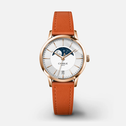 MONTRE CHARLIE PARIS : SULLY QUARTZ PHASE DE LUNE OR ROSE