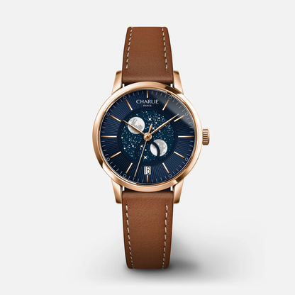 MONTRE CHARLIE PARIS : SULLY QUARTZ PHASE DE LUNE OR ROSE & BLEU