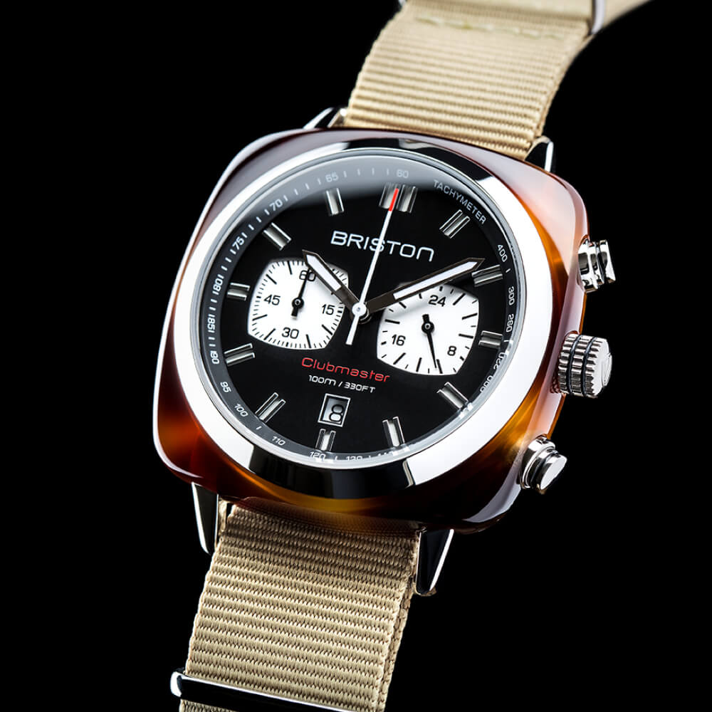 MONTRE BRISTON : CLUBMASTER SPORT CHRONOGRAPHE NOIR & KAKI 17142.SA.TS.1.NK