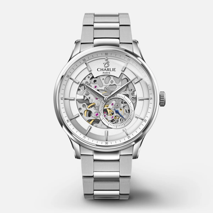 CHARLIE PARIS : INITIAL - AUTOMATIQUE SQUELETTE - BLANC