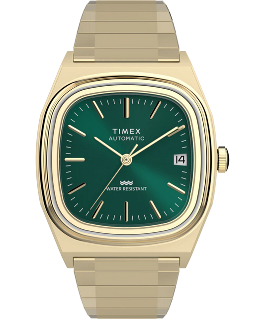 Timex : 1983 E Line automatique vert 34 mm, vue de face