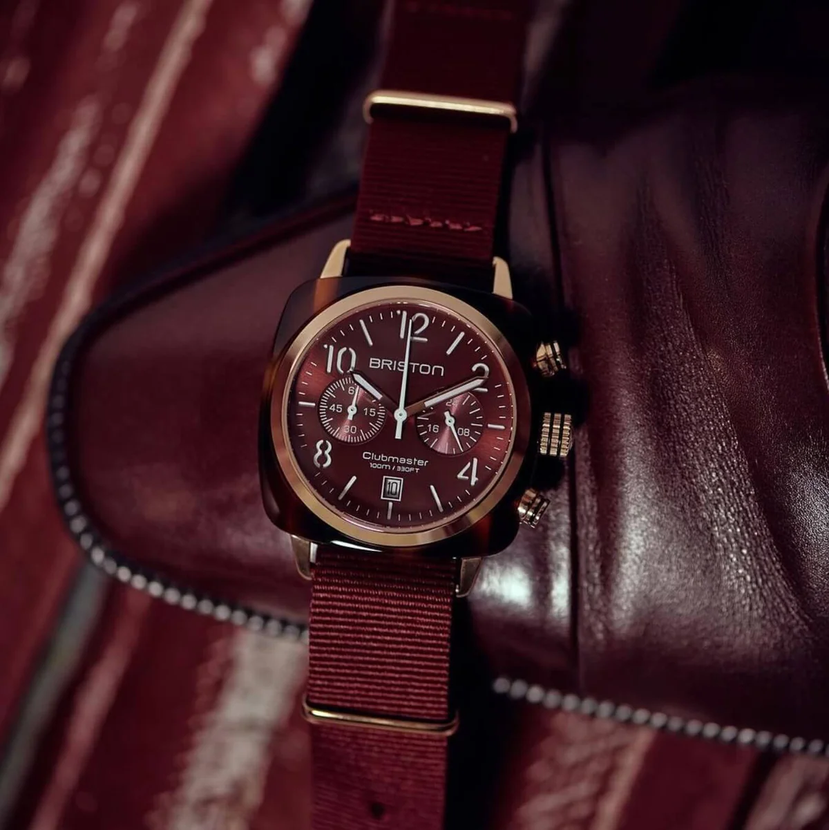 MONTRE BRISTON : CLUBMASTER CLASSIC CHRONOGRAPHE ROUGE & OR ROSE 15140.PRA.T.8.NBDX