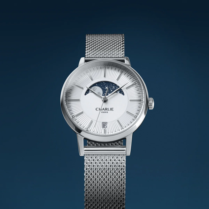 MONTRE CHARLIE PARIS : SULLY QUARTZ PHASE DE LUNE ACIER