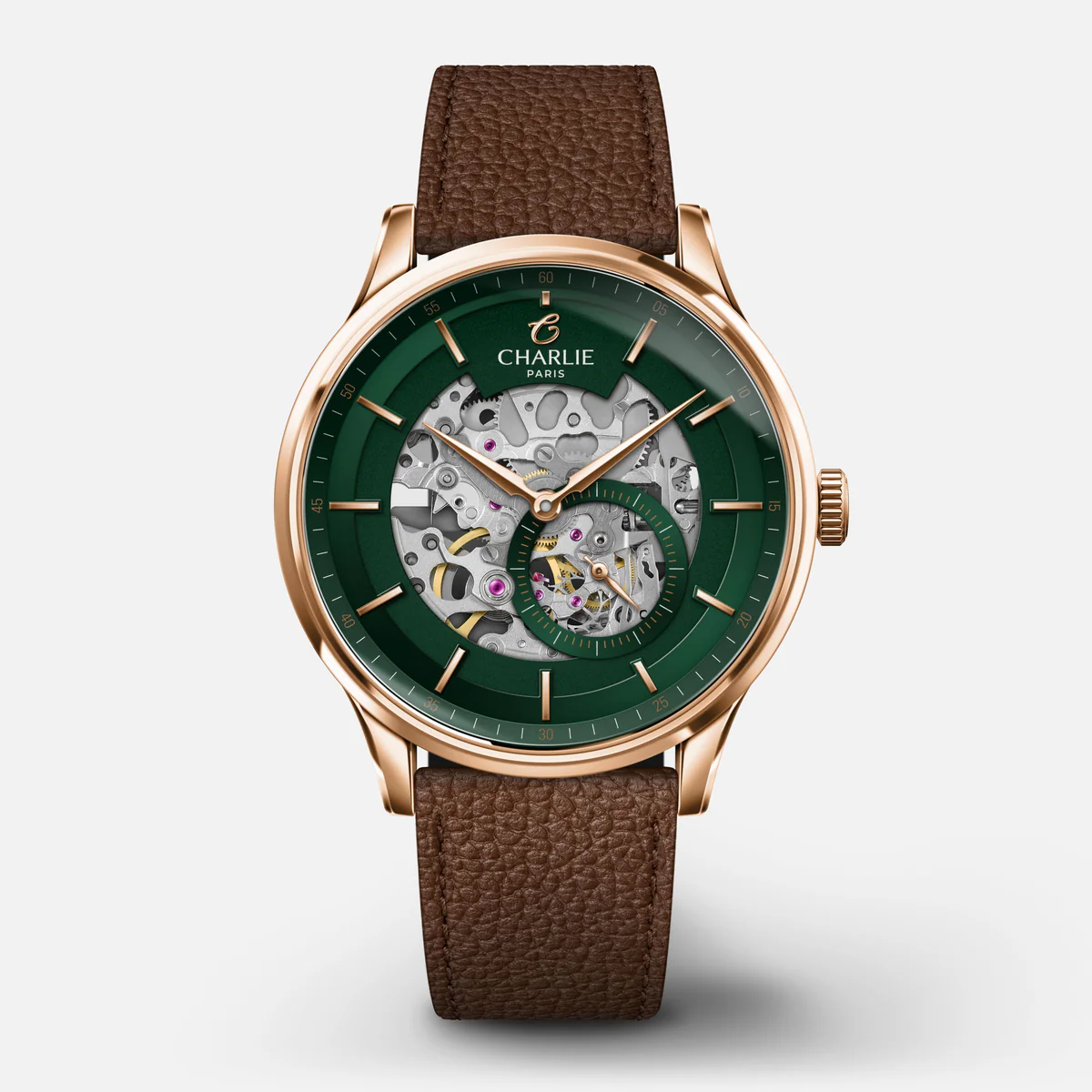 CHARLIE PARIS : INITIAL - SQUELETTE - VERT & DORÉ ROSE