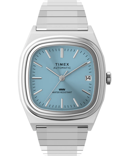 Timex : 1983 E Line automatique bleu 34 mm, vue de face