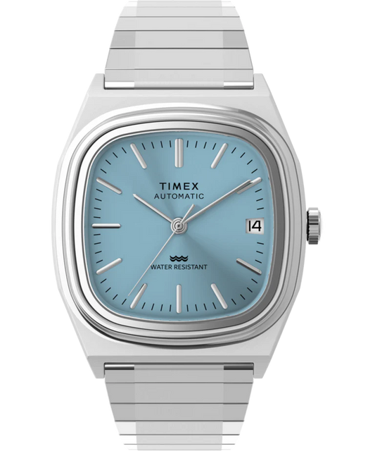Timex : 1983 E Line automatique bleu 34 mm, vue de face